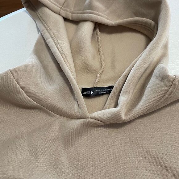 Drop Shoulder Fire Print Thermal Longline Hoodie SzL Kaki - Picture 8 of 9